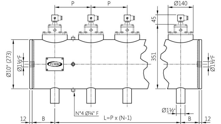 Turbo 10” Integral series with 1 ½” DN valves (TI040) TI040(N-V-T)P  Global Immersion Header Tanks Ø10