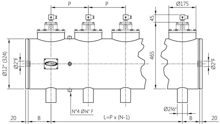 Turbo 12” Integral series with 2 ½” DN valves (TI065) TI071(N-V-T)M   Global Immersion Header Tanks Ø12