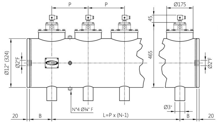 Turbo 12” Integral series with 3” DN valves (TI075) TI075(N-V-T)M  Global Immersion Header Tanks Ø12