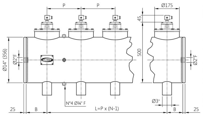 Turbo 14” Integral series with 3” DN valves (TI075) TI075(N-V-T)P  Global Immersion Header Tanks Ø14