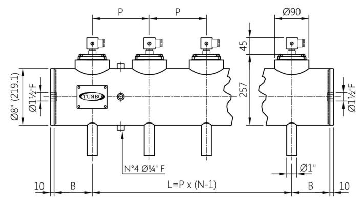 Turbo 8” Integral series with 1″ DN valves (TI025) TI025(N-V-T)P  Global Immersion Header Tanks Ø8